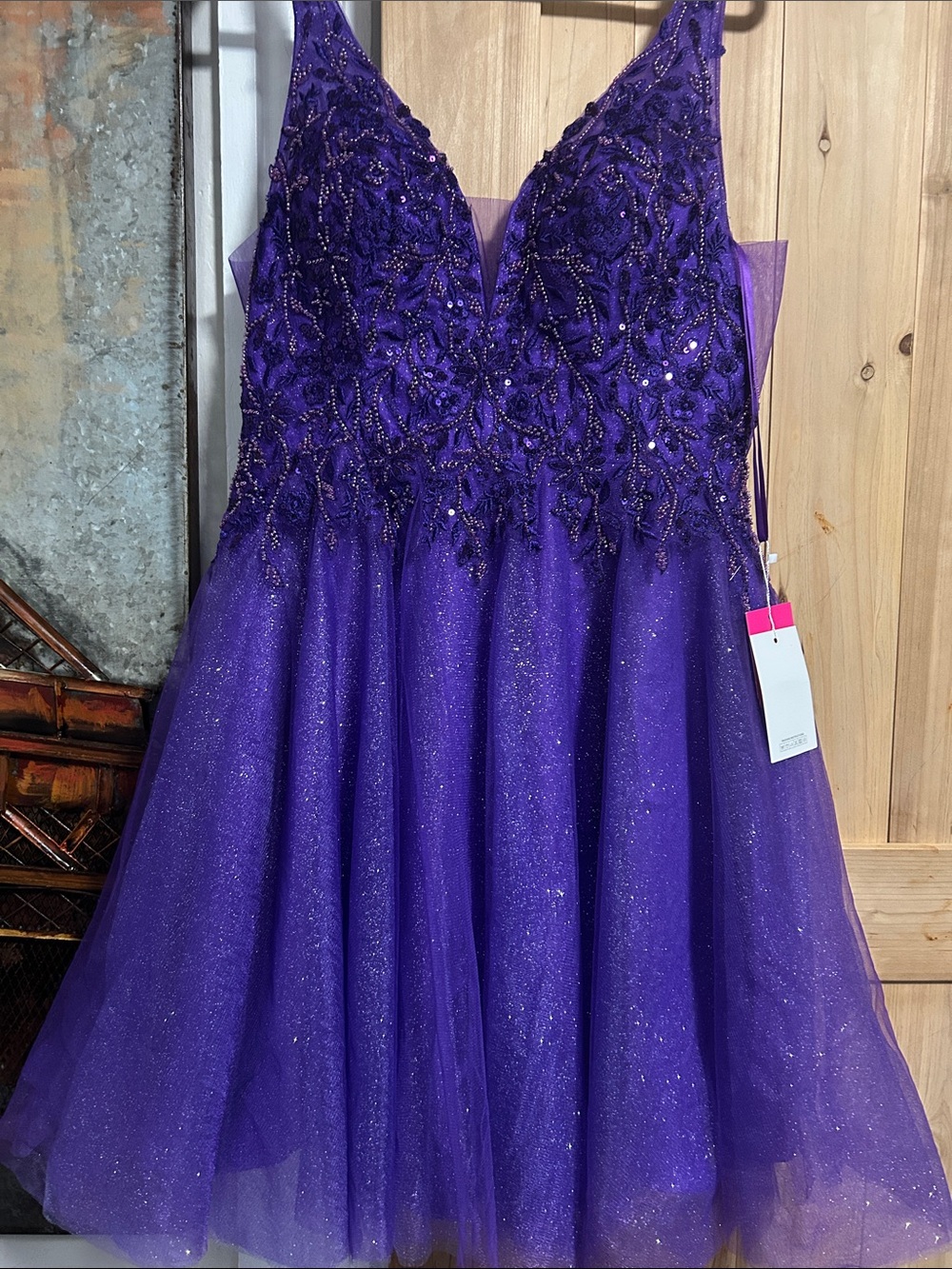 Elegant Purple Beaded V-Neck Mini Dress